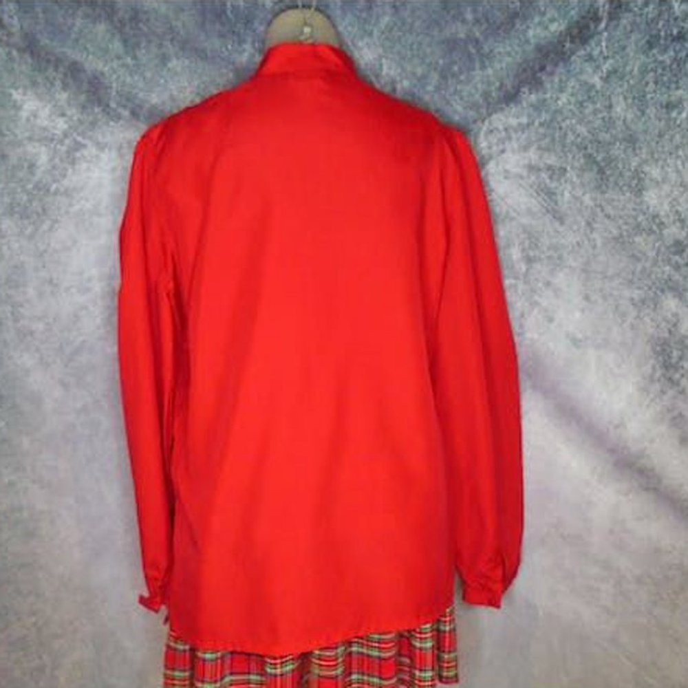 Plus Size Vintage Red Blouse, 70s Long Sleeve Top With Tie Belt VFG - Picture 8 of 8